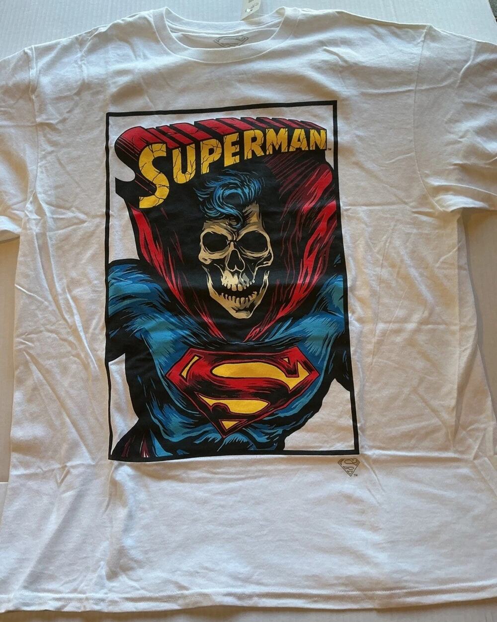 NWT Superman Zombie Skull Graphic Tee White Officially Licensed DC Comics Size L
